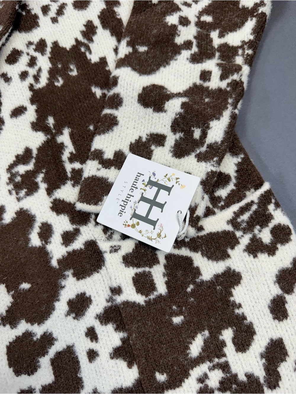 Haute Hippie Brown & Cream Patterned Teddy Open Front Cardigan - Picture 4 of 7